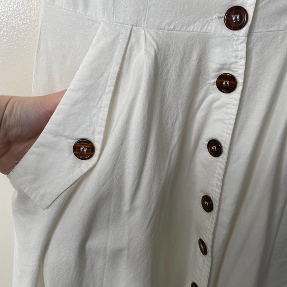 Vintage 90s Rabbit Designs White Tortoiseshell Button Front Midi Shirt Dress 6 - Picture 8 of 16